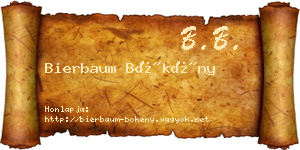 Bierbaum Bökény névjegykártya